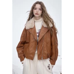 ELFSACK 2025 Winter New Arrivals Y2K Vintage Chic Layered Lapel Faux Leather Short Jacket For Women