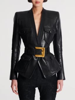 HIGH STREET Newest 2026 Designer Jacket Women's Belt Slim Fitting Leather Button Pocket Decoration Artificial Leather Blazer