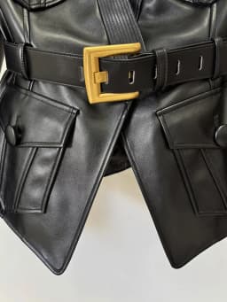 HIGH STREET Newest 2026 Designer Jacket Women's Belt Slim Fitting Leather Button Pocket Decoration Artificial Leather Blazer