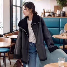 Korean Imitation Lambskin Long Sleeve Fur One-Piece Jacket Women's Overcoat Winter New Warm Loose Motorcycle Collar Leather Coat