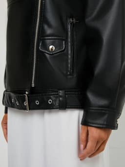 Ailegogo Streetwear Women Moto Biker Loose Black Pu Faux Leather Jacket Spring Autumn Female Zipper Belt Coat Outwear