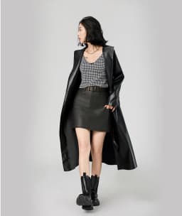 Faux Leather Coats Women Trench Jacket Pu Outerwear Belt Tight Waist Turn Down Collar Autumn Punk Streetwear Windbreaker