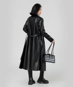 Faux Leather Coats Women Trench Jacket Pu Outerwear Belt Tight Waist Turn Down Collar Autumn Punk Streetwear Windbreaker