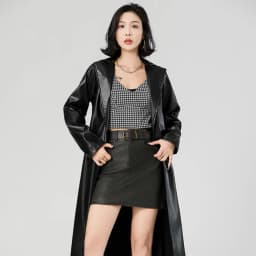 Faux Leather Coats Women Trench Jacket Pu Outerwear Belt Tight Waist Turn Down Collar Autumn Punk Streetwear Windbreaker