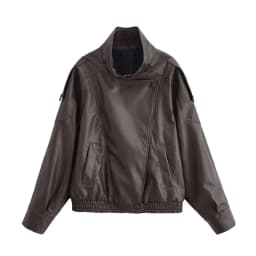 KONDALA 2026 Spring Autumn Faux Leather Women Vintage Coats Fashion Streetwear Zipper Turndown Collar Christmas Ladies Leathers