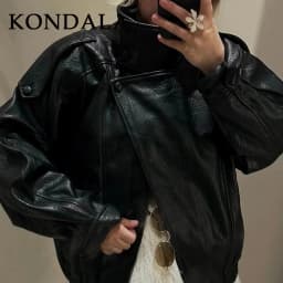 KONDALA 2026 Spring Autumn Faux Leather Women Vintage Coats Fashion Streetwear Zipper Turndown Collar Christmas Ladies Leathers