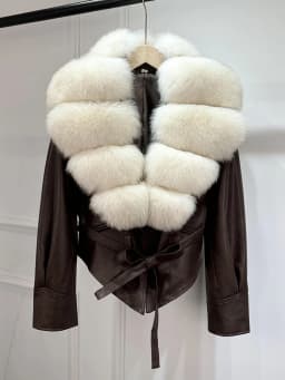 Janveny Huge Big Natural Fox Fur 2025 New Autumen Winter Pu Faux Leather Jacket Women Casual Female Lapel Zipper Motorcycle Coat