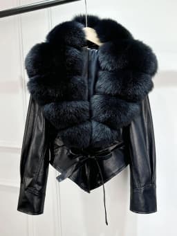 Janveny Huge Big Natural Fox Fur 2025 New Autumen Winter Pu Faux Leather Jacket Women Casual Female Lapel Zipper Motorcycle Coat