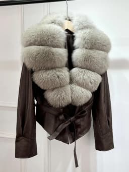 Janveny Huge Big Natural Fox Fur 2025 New Autumen Winter Pu Faux Leather Jacket Women Casual Female Lapel Zipper Motorcycle Coat