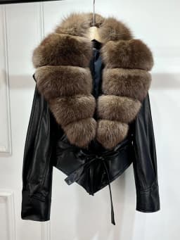 Janveny Huge Big Natural Fox Fur 2025 New Autumen Winter Pu Faux Leather Jacket Women Casual Female Lapel Zipper Motorcycle Coat