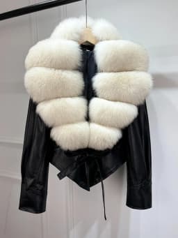 Janveny Huge Big Natural Fox Fur 2025 New Autumen Winter Pu Faux Leather Jacket Women Casual Female Lapel Zipper Motorcycle Coat