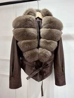 Janveny Huge Big Natural Fox Fur 2025 New Autumen Winter Pu Faux Leather Jacket Women Casual Female Lapel Zipper Motorcycle Coat