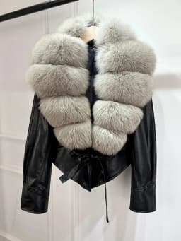 Janveny Huge Big Natural Fox Fur 2025 New Autumen Winter Pu Faux Leather Jacket Women Casual Female Lapel Zipper Motorcycle Coat