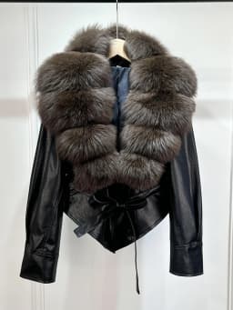 Janveny Huge Big Natural Fox Fur 2025 New Autumen Winter Pu Faux Leather Jacket Women Casual Female Lapel Zipper Motorcycle Coat