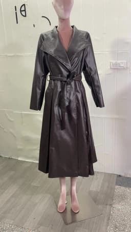 Nerazzurri Autumn Long Brown Black Soft Faux Leather Trench Coat for Women Belt Skirted Elegant Luxury Fashion 5xl 6xl 7xl 2022