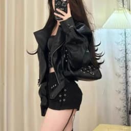 American Style Short Motorcycle Jacket Women's Autumn Winter New Design Zipper Slim Fit Leather Coat Sexy Girl Retro Style