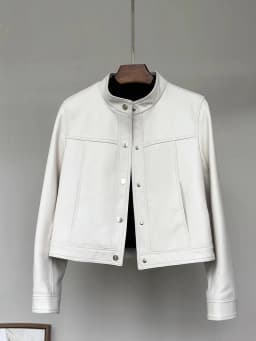 Lautaro Spring Autumn Short White Soft Pu Leather Jacket Women Stand Collar Long Sleeve Elegant Chic Luxury Designer Clothing