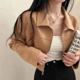 Chic Vintage Leather Velvet Long Sleeve Loose Fit Stand Collar Zipper Short Jacket Women's Fashion Commute Style Regular Sleeve