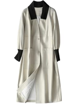 Nerazzurri Spring Autumn Loose Long Leather Trench Coat for Women with V Neck Raglan Sleeve Pockets Luxury Designer Clothes 2022
