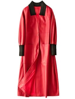 Nerazzurri Spring Autumn Loose Long Leather Trench Coat for Women with V Neck Raglan Sleeve Pockets Luxury Designer Clothes 2022