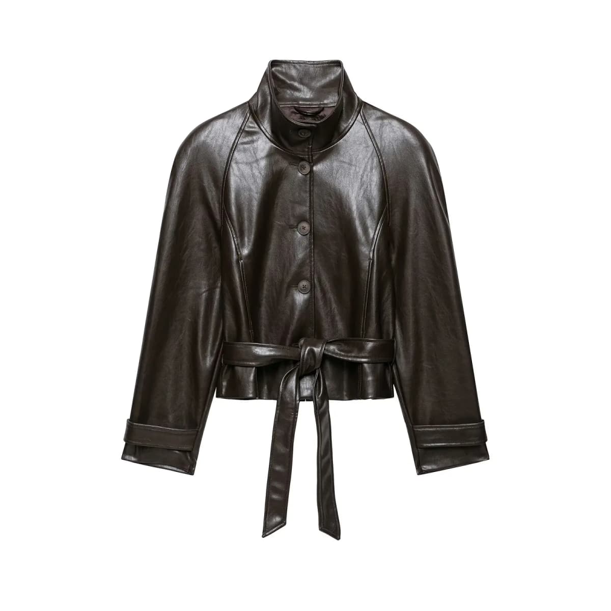 Leather Jackets Women's With Belt Coat 2026 zanban Coat Solid Streetwear Fashion Outwear With Button Woman Long Sleeve Coat Tops