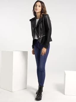 Spring Autumn Motorcycle PU Leather Jacket Women Casual Leather Coat Female Long Sleeve Turn-down Collar Solid Outwear