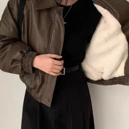 Cozy Brown Women Faux Leather Jacket Fleece Lined Oversized Baggy Coat Zip Up Elastic Hem Cropped Pu Streetwear Y2K Winter Top
