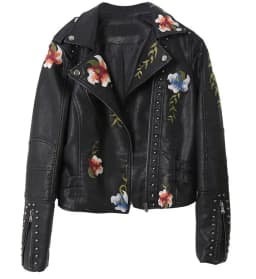 Women's Graffiti Rivet Leather Jacket, Punk Rock Jacket, Fashionable Motorcycle Jacket, Zipper embroidered leather jacket