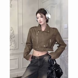Y2k Retro Brown Faux Leather Jacket Outerwear Women Spring Autumn American Loose Cropped Jacket PU Leather Biker Coats Harajuku
