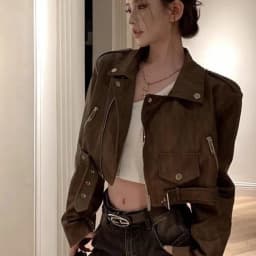 Y2k Retro Brown Faux Leather Jacket Outerwear Women Spring Autumn American Loose Cropped Jacket PU Leather Biker Coats Harajuku