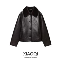 Double-Sided Fake Leather Jacket Women's Loose Versatile New Winter Outerwear Fashionable European Style Long Sleeve Button C...