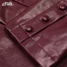 ELFSACK Women's Faux Leather Blazer Oversized Wine Red Long Sleeve Casual Office Wear Jacket Fashion Streetwear Coat