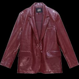 ELFSACK Women's Faux Leather Blazer Oversized Wine Red Long Sleeve Casual Office Wear Jacket Fashion Streetwear Coat
