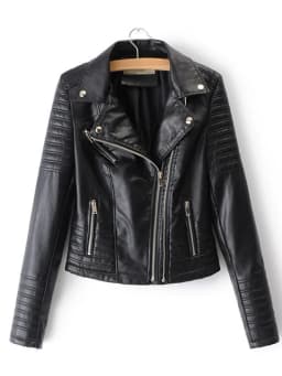 Jackets Women Elegant Turn Down Collar Faux Leather Coats Streetwear Zipper Splice Pockets Jacket Slim Fit High Street
