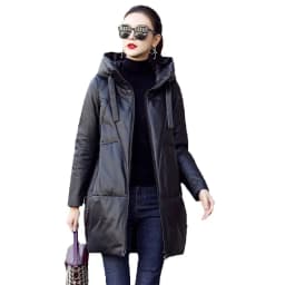 Black PU Leather Coat Hooded Down Cotton Clothes Women's 2024 Winter Cocoon-Type Thick Loose Cotton-Padded Jacket Thick Parkas