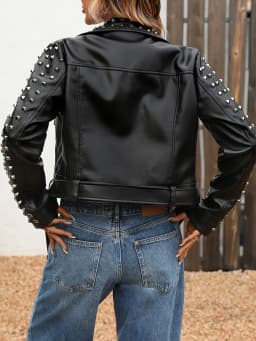 Ailegogo New Women Moto Biker Rivet Belt Zipper Black Faux Leather Jacket Steetwear Female Spring Autumn Coat Outwear