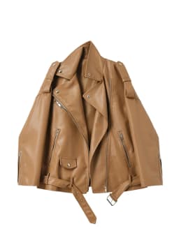 FTLZZ Spring Autumn Faux Leather Jackets Women Loose Casual Coat Female Drop-shoulder Motorcycles Locomotive Outwear With Belt