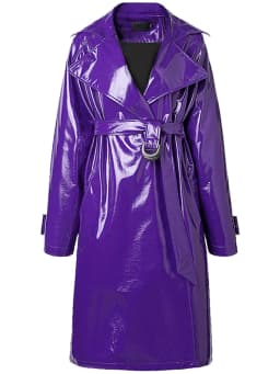 Nerazzurri Spring Autumn Purple Shiny Womens Patent Leather trench coat belt raglan sleeve Oversized soft runway long Overcoat