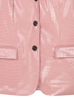 Lautaro-Women's Crocodile Print PU Leather Blazers, Single Breasted Jacket, Shiny Reflective, Black, Pink, Spring, Fashion