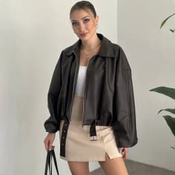 Fashion Women's Vintage Faux Leather Bomber Jacket Solid Zipper Long Sleeves Spring Autumn Retro High Street Coat Outerwear