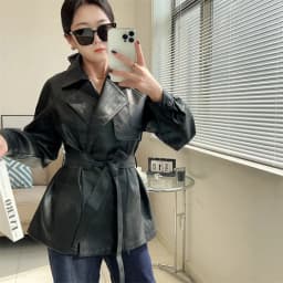 2025 New Western-style Lace Up Women's Leather Jacket With Spring And Autumn Waist Cinching Temperament Loose Windbreaker Jacket
