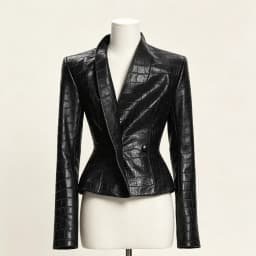 Women 2026 Croc Embossed Faux Leather Jacket V‑Neck Double‑Breasted Slim Fit Long Sleeve Chic Short Outerwear Coat