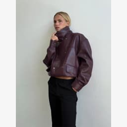 Burgundy Cropped Faux Leather Jacket Cool Long Sleeve Double Breasted Coat 2026 Autumn New Street Y2k Daily Commute Outerwear