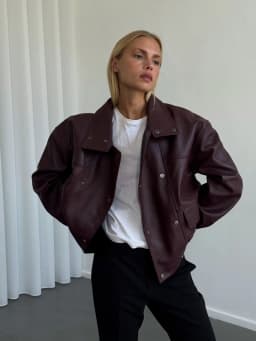 Burgundy Cropped Faux Leather Jacket Cool Long Sleeve Double Breasted Coat 2026 Autumn New Street Y2k Daily Commute Outerwear