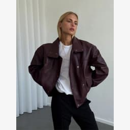 Burgundy Cropped Faux Leather Jacket Cool Long Sleeve Double Breasted Coat 2026 Autumn New Street Y2k Daily Commute Outerwear
