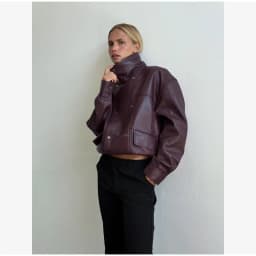 Burgundy Cropped Faux Leather Jacket Cool Long Sleeve Double Breasted Coat 2026 Autumn New Street Y2k Daily Commute Outerwear
