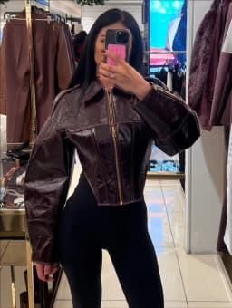 Women Retro Coated Cinched-waist Leather Jacket Lady Casual Lapel Full Sleeve Zipper Fishbone Coat 2026 Spring Daily Street Wear