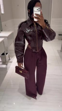 Women Retro Coated Cinched-waist Leather Jacket Lady Casual Lapel Full Sleeve Zipper Fishbone Coat 2026 Spring Daily Street Wear