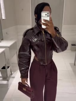 Women Retro Coated Cinched-waist Leather Jacket Lady Casual Lapel Full Sleeve Zipper Fishbone Coat 2026 Spring Daily Street Wear
