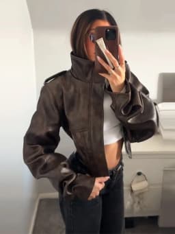 Women's Vintage Washed Faux Leather Jacket Cropped Stand Collar PU Moto Jackets Coat Y2K Retro Streetwear Fashion Lady Outerwear